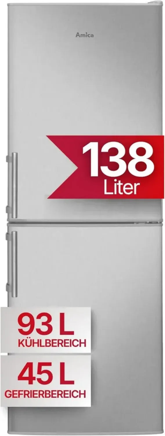 Réfrigérateur Combiné Indépendant Amica 138L - Acier Inoxydable - Dégivrage Automatique & LED