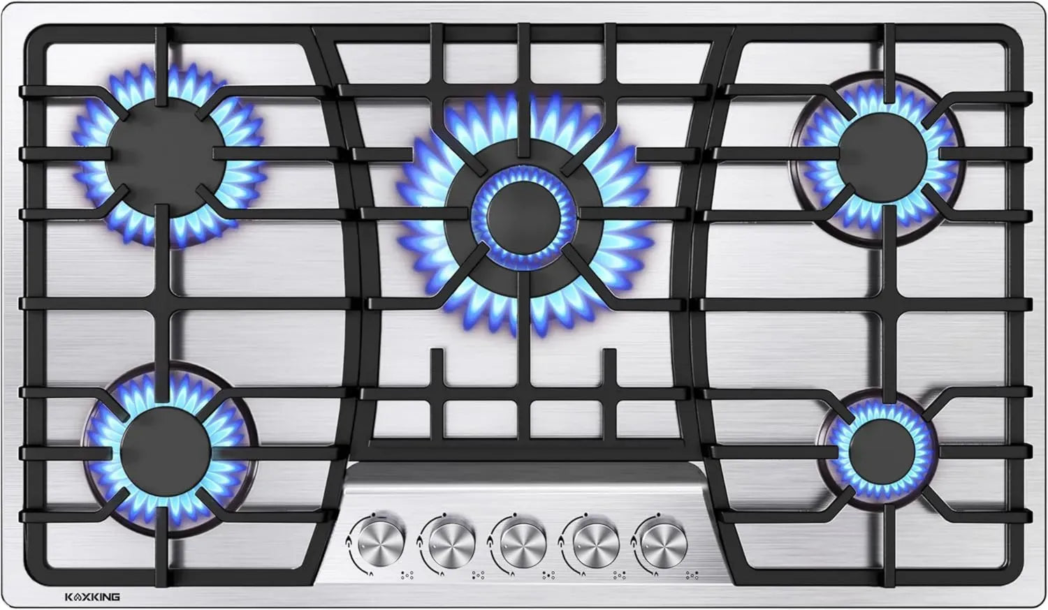 Plaque de Cuisson Gaz 91 cm, 5 Brûleurs, Sécurité Thermocouple, Inox