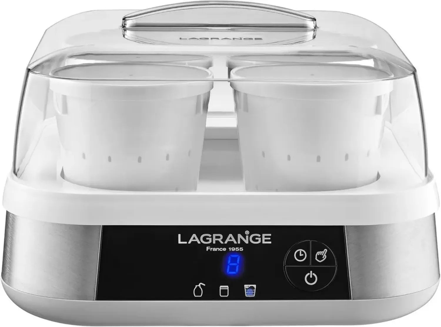 LAGRANGE Yaourtière Fromagère 1,5L - Fabrication Française avec 9 Pots en Verre et 4 Pots à Faisselle, Programmable avec Arrêt Automatique et Signal Sonore, 18W