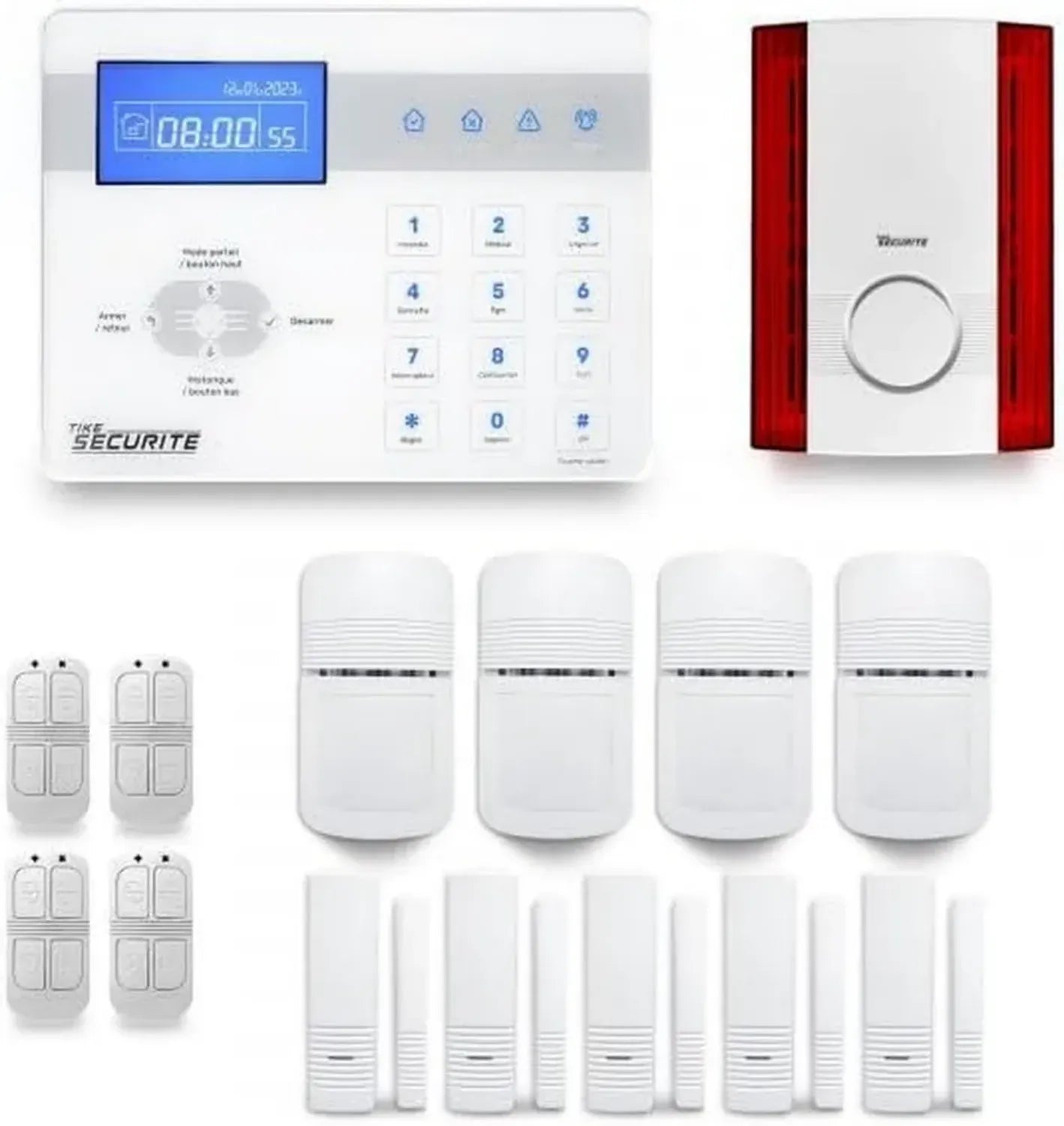 Système d'alarme sans fil pour maison, 4 à 5 pièces, détection de mouvement et intrusion, avec sirène extérieure - Compatible avec Box internet