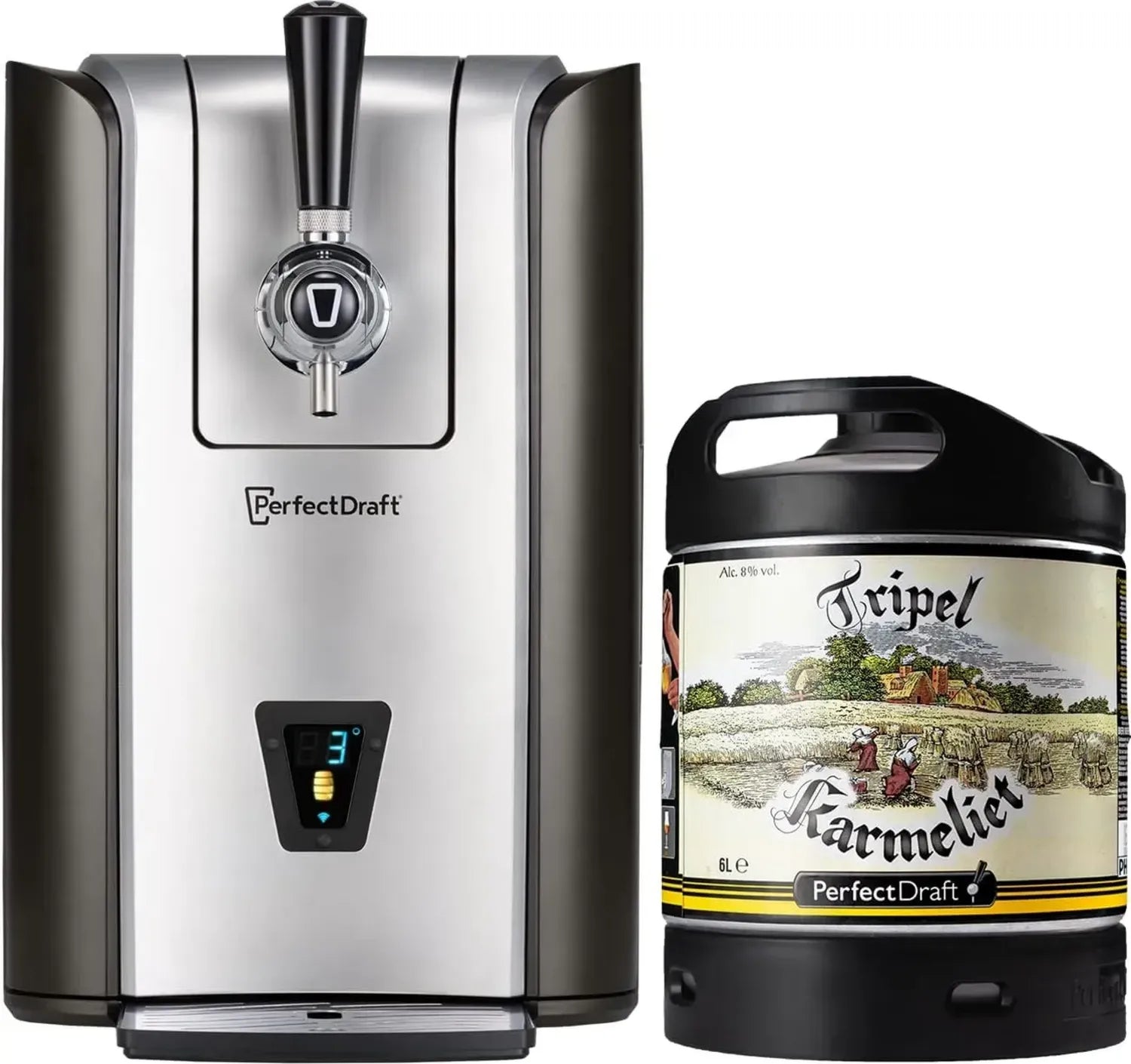 Machine à Bière PerfectDraft Pro avec Fût Tripel Karmeliet 6L – Refroidissement 3°C – Fraîcheur Garantie 30 Jours – Écran Température LED – Cadeau Parfait pour Amateur de Bière
