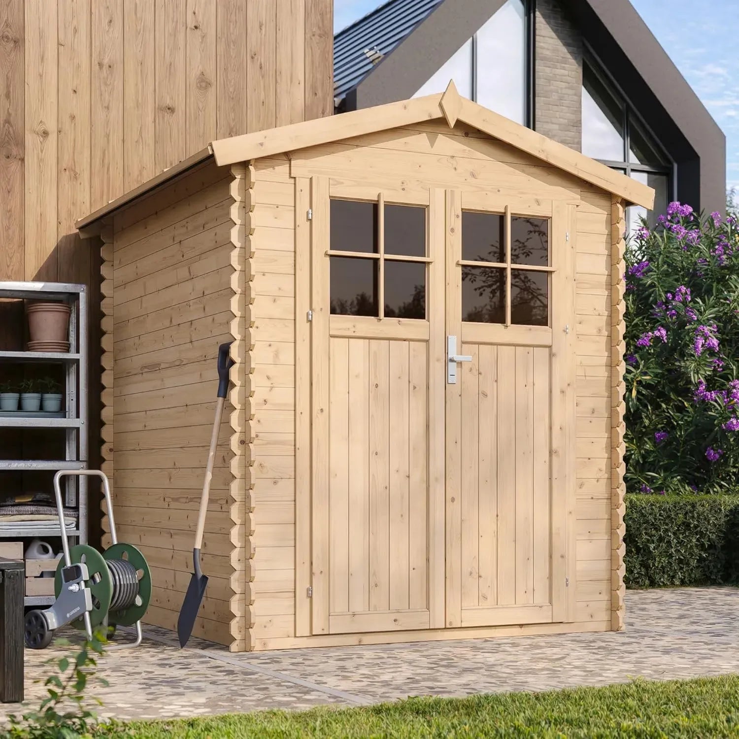 Cabane de Jardin en Bois avec Rangement Extérieur - 2,82 m² pour Outils et Vélos - TIMBELA M320F