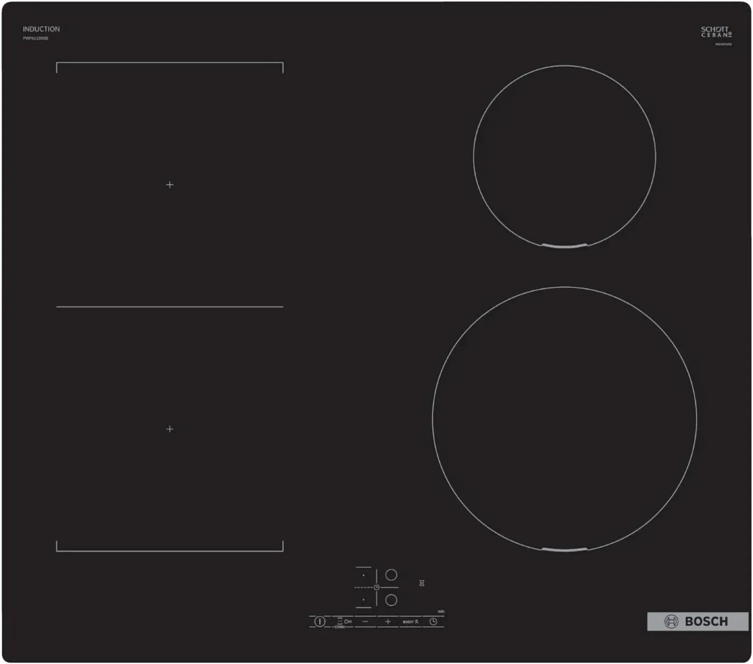 Plaque de cuisson à induction Bosch Série 4, TouchSelect, CombiZone et PowerBoost, intégrée, 60 cm, noir
