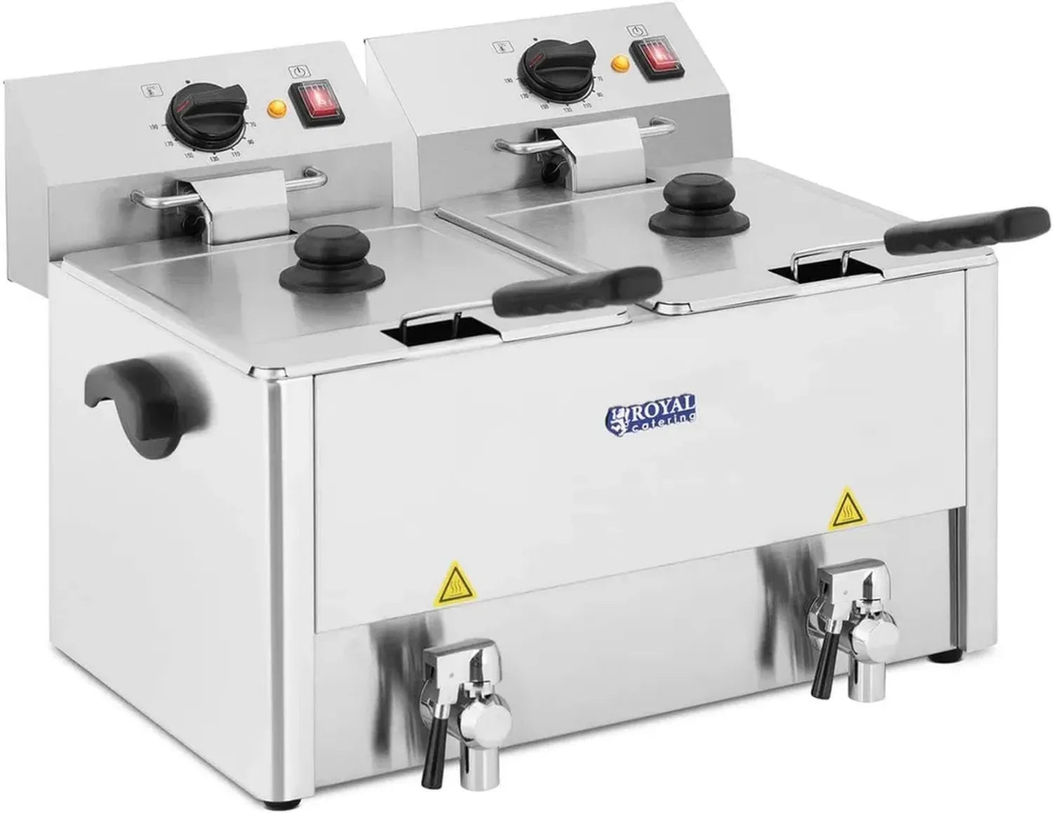 Friteuse Électrique Professionnelle à Double Cuve en Inox pour Restaurant - 26L, Thermostats EGO, Robinets de Vidange