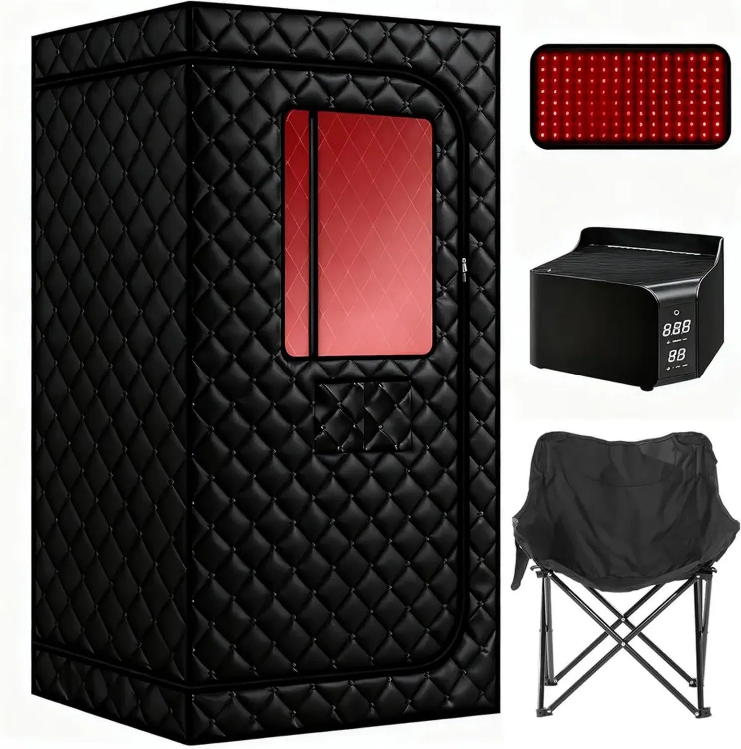 Sauna portable à air chaud avec infrarouge 660 nm, contrôle à distance, température réglable jusqu'à 85°C, fauteuil confort inclus