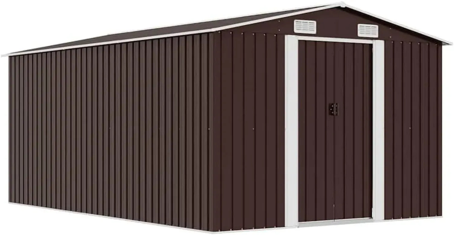 Abri de Jardin en Métal Marron 257x392x181 cm pour Terrasse et Patio