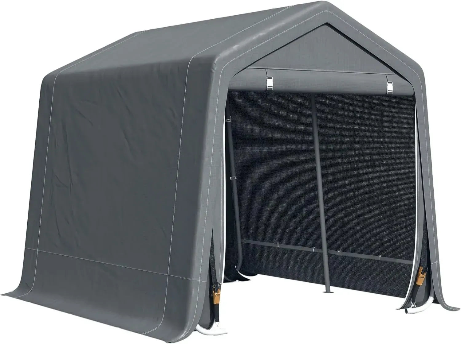Abri de Jardin Outsunny Gris Foncé, Tente de Stockage avec Armature Métallique, Double Porte Zippée, Protection Contre Intempéries, 280 x 240 x 240 cm