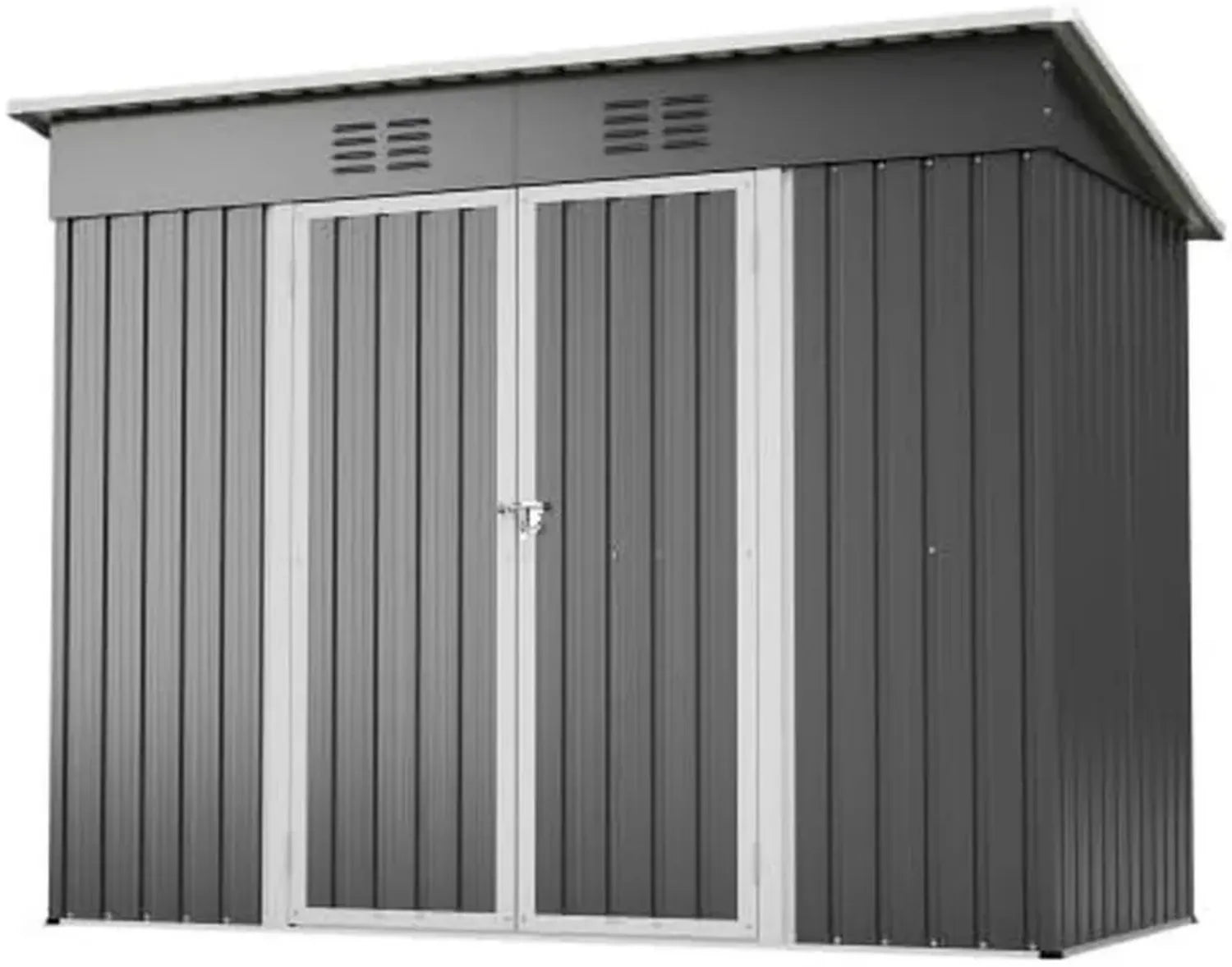 Cabane de jardin en métal avec toit incliné, ventilation et porte verrouillable