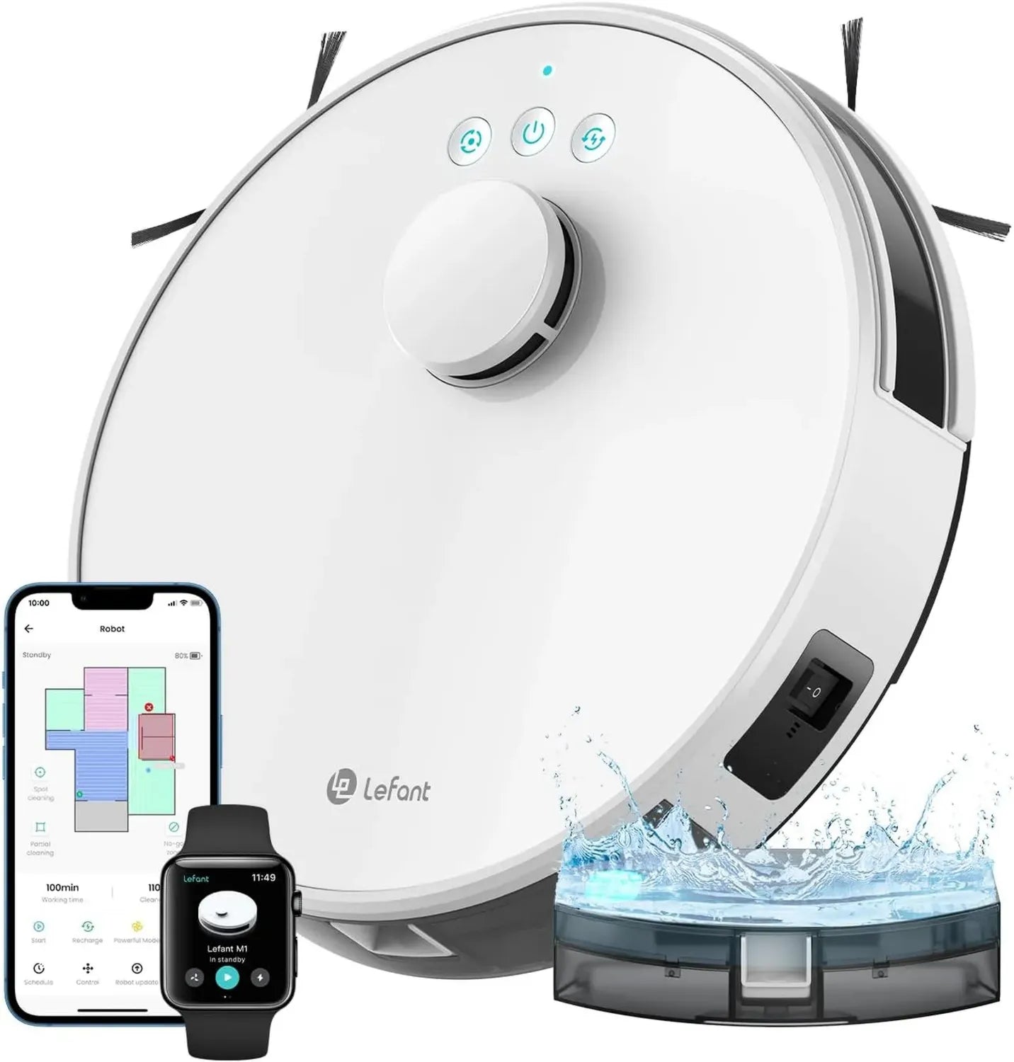 Aspirateur Robot Lefant M1 4000Pa, Navigation LiDAR, Cartographie Multi-Étages, Zones Virtuelles, Connecté Alexa/APP/WiFi, Idéal pour Sols Durs et Poils d'Animaux