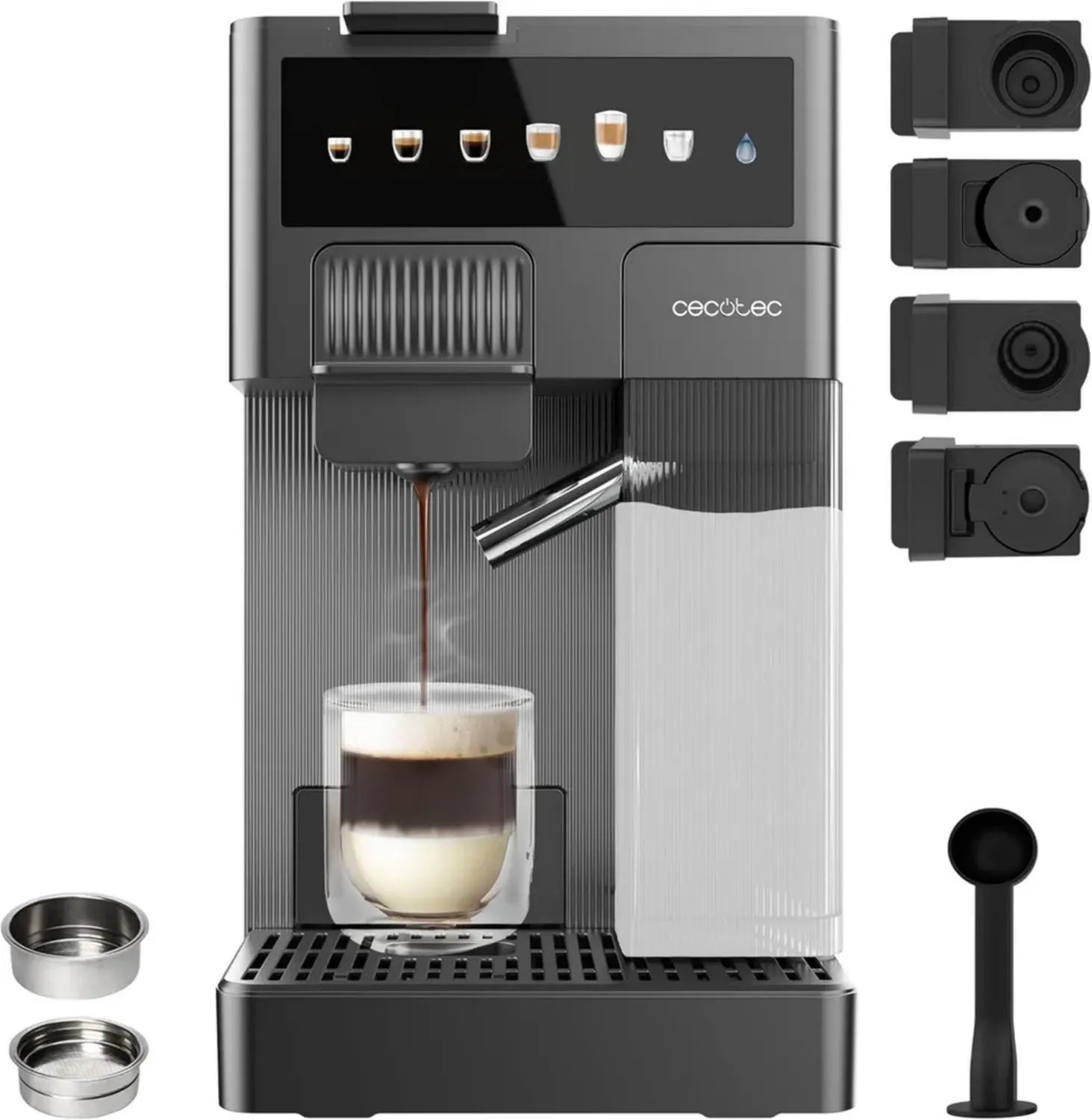 Cafetière Capsule Cecotec FreeStyle Latte T 1350W, Compatible Nespresso, Dolce Gusto, K-fee, Réservoir 400ml, Multifonctions