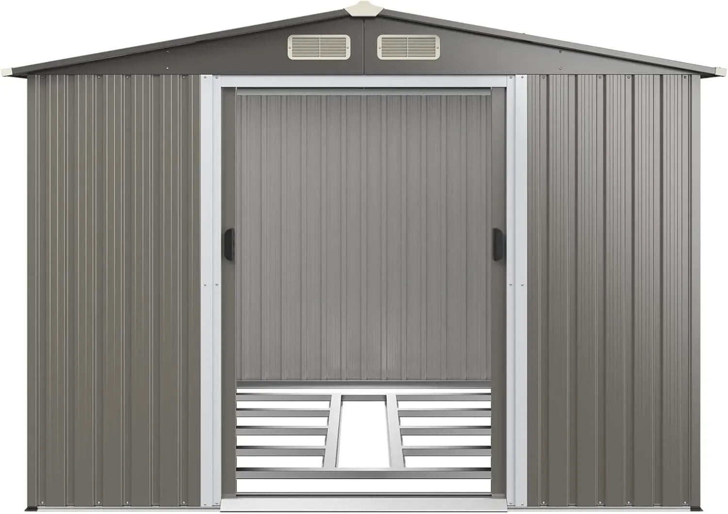 Abri de Jardin Métallique 4,74㎡ avec Base, Portes Coulissantes et Toit Gris