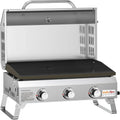 Plancha à Gaz Inox 3 Brûleurs 7kW avec Couvercle - Surface de Cuisson 57 x 36 cm - Parfait pour Terrasse, Balcon et Camping