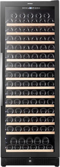 Cave à Vin GIONA Monotempérature 160 Bouteilles - 391L, Refroidissement Ventilé, 14 Clayettes en Bois, Porte Vitrée Réversible avec Serrure