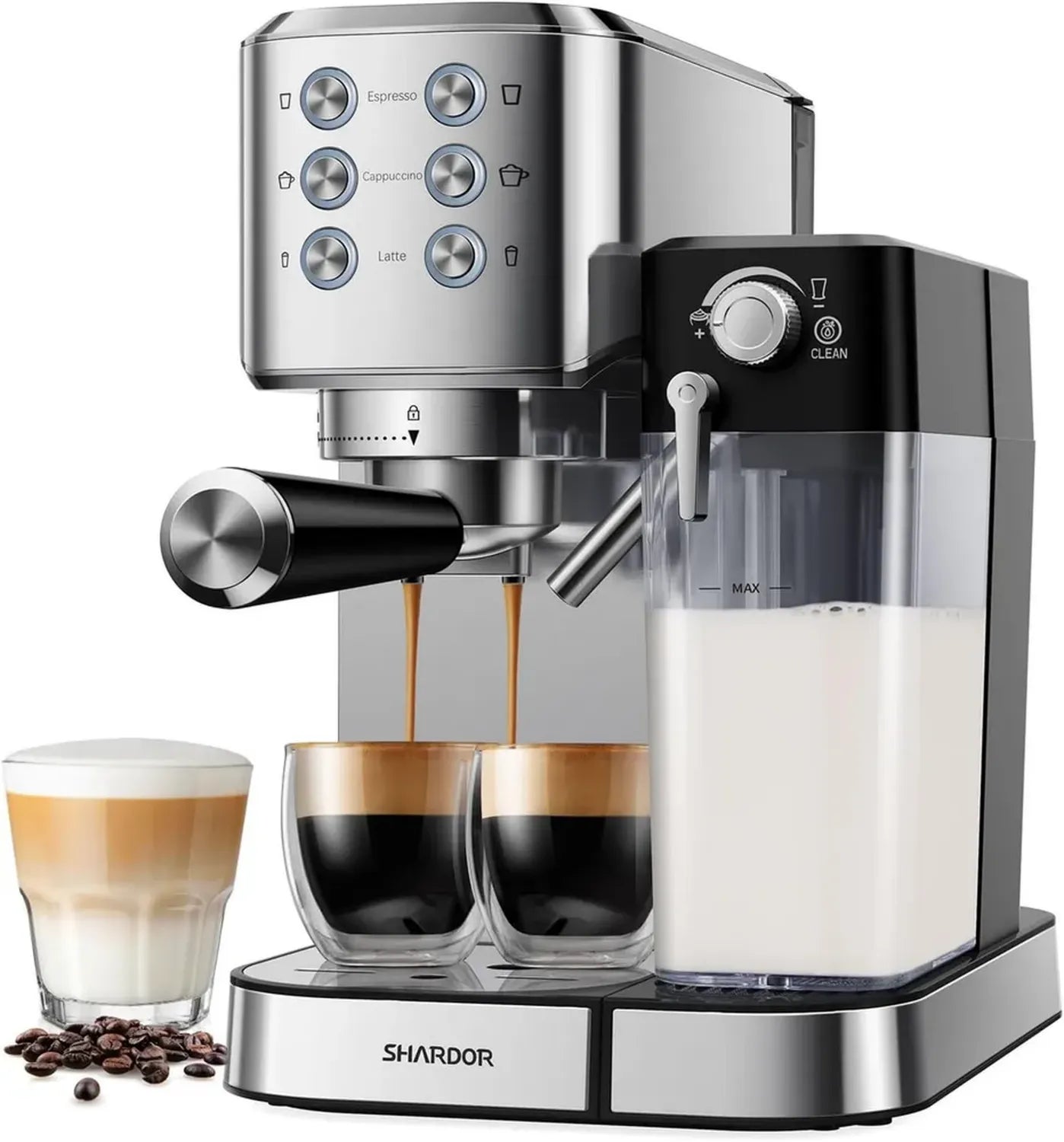 SHARDOR Machine à Espresso 1350W, 20 BAR, Cafetière Cappuccino & Latte