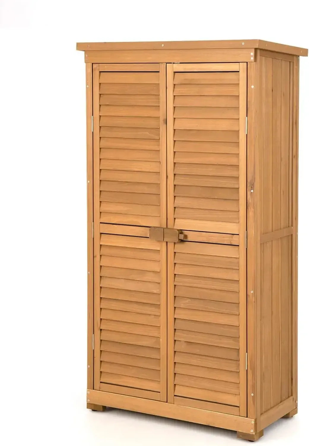Armoire de Jardin en Bois de Sapin avec Toit Étanche et Portes Verrouillables, 2 Étagères Amovibles, Idéale pour Rangement d'Outils, 87 x 42 x 160 CM