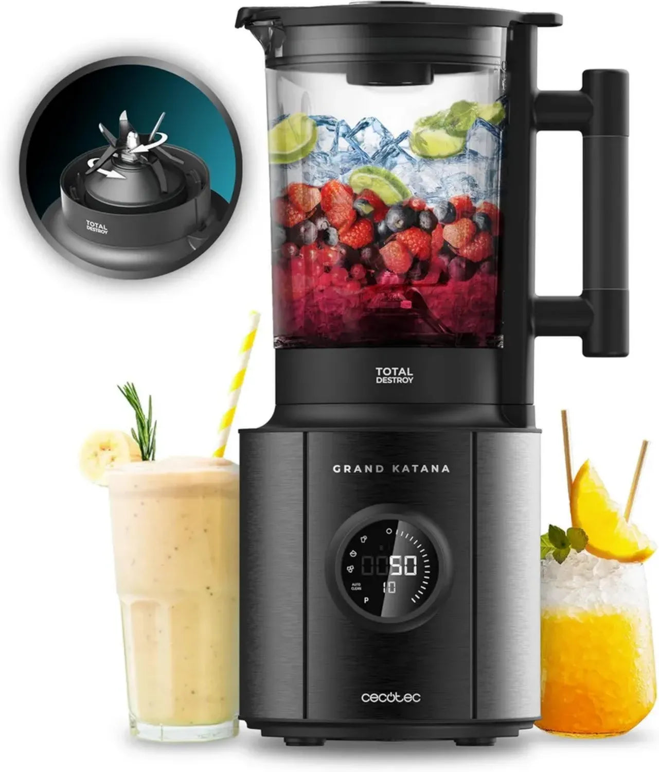 Mixeur Cecotec Grand Katana 2700MAX avec Écran Digital, Puissance 2700W, 8 Lames en Titane, Bol en Verre 1,8L