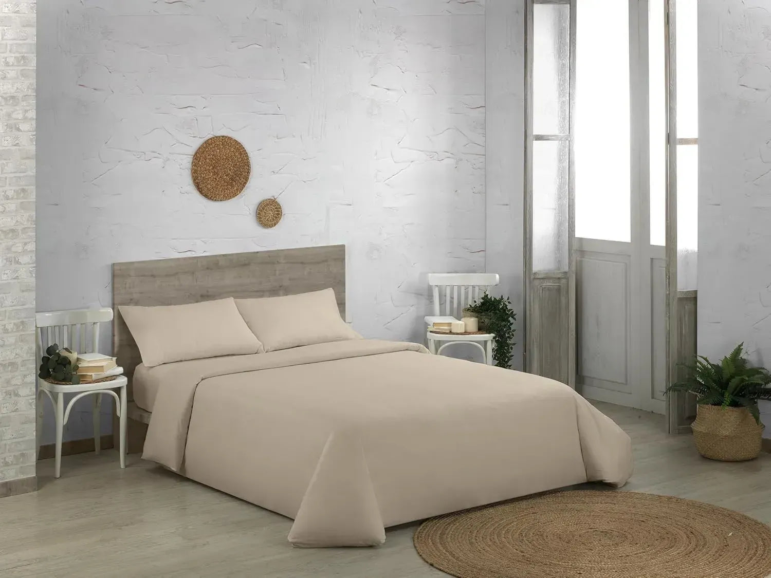 Ensemble de Draps en Coton Bio Blanc pour Lit 135/140 cm, Finition Double Piqûre, 3 Pièces