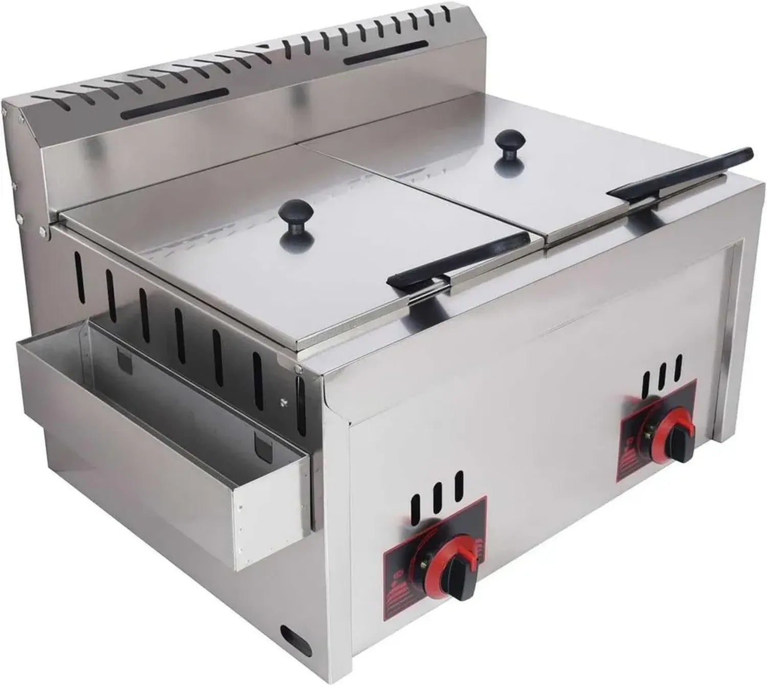 Friteuse à gaz professionnelle en inox - 2 x 10L pour restaurants - Inclut 2 paniers à frites