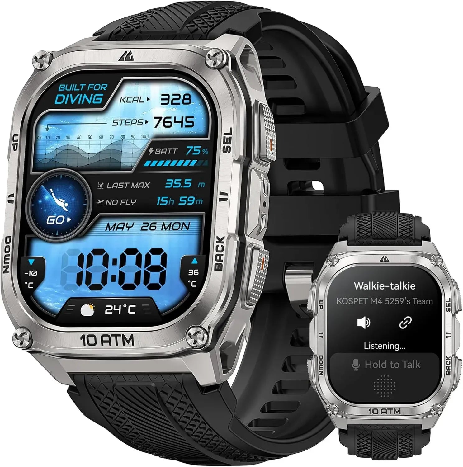Montre Intelligente Homme KOSPET Tank M4, GPS Intégré, Étanche 10ATM, Autonomie 50 Jours, Suivi Santé, Appels Bluetooth, Compatible Android & iOS