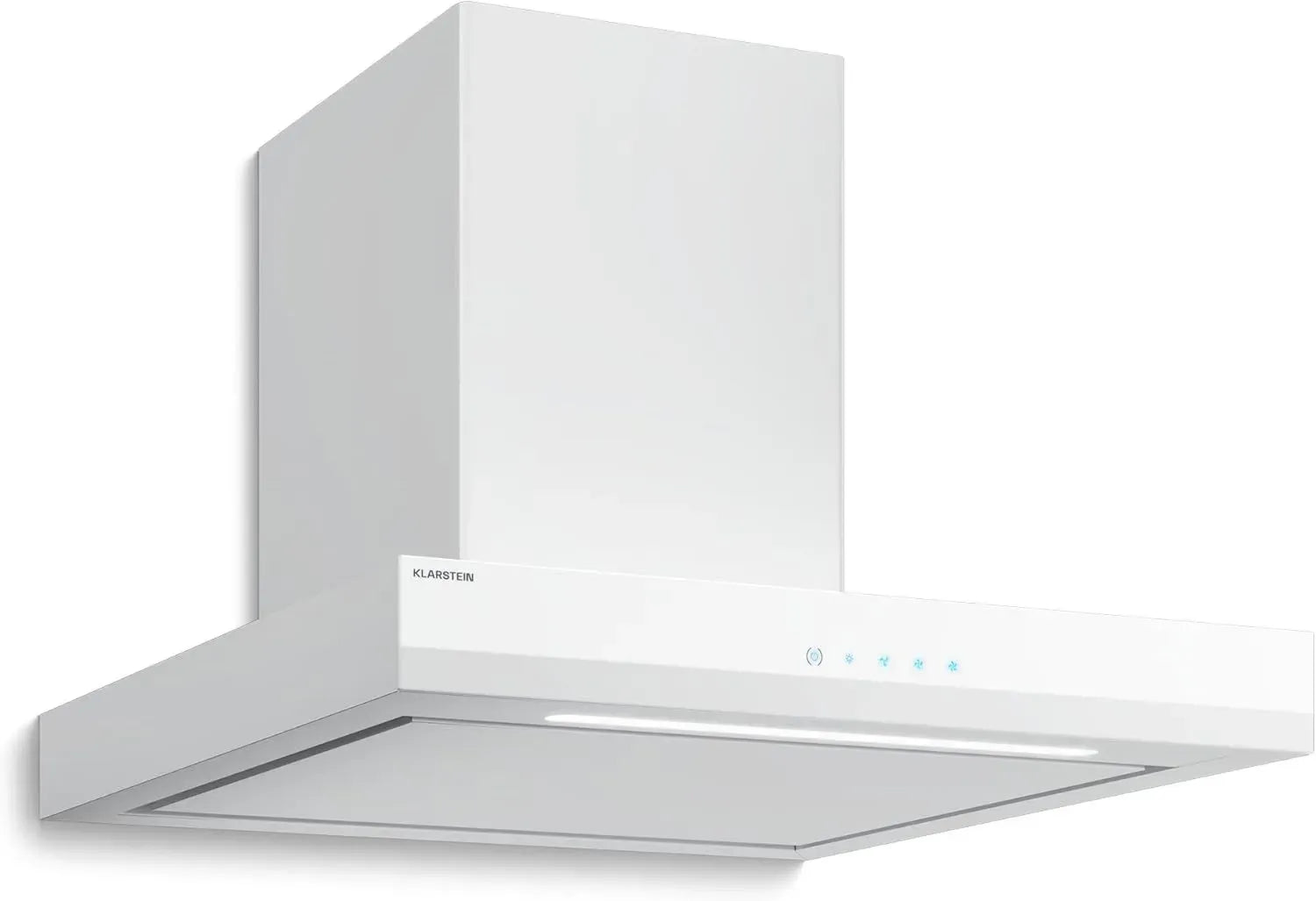 Hotte Murale Klarstein Velaire 60 cm - Efficace et Silencieuse, 600 m³/h, Classe A++, Commandes Tactiles, Éclairage LED, Filtre à Charbon, 3 Vitesses, Design Contemporain, Blanc