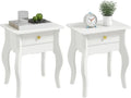 HOMCOM Ensemble de 2 Tables d'Appoint avec Tiroir et Plateau Large, Table Basse pour Salon ou Chambre, Pieds Élégants, Blanc