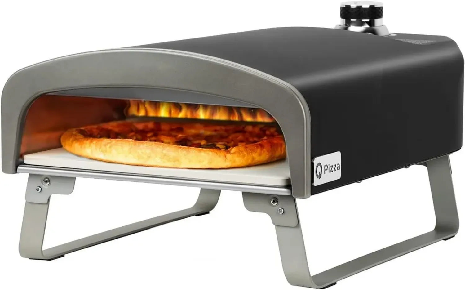 Four à pizza portable au gaz 50 mbar avec pierre de cuisson 33 cm, idéal pour jardin, couleur noire