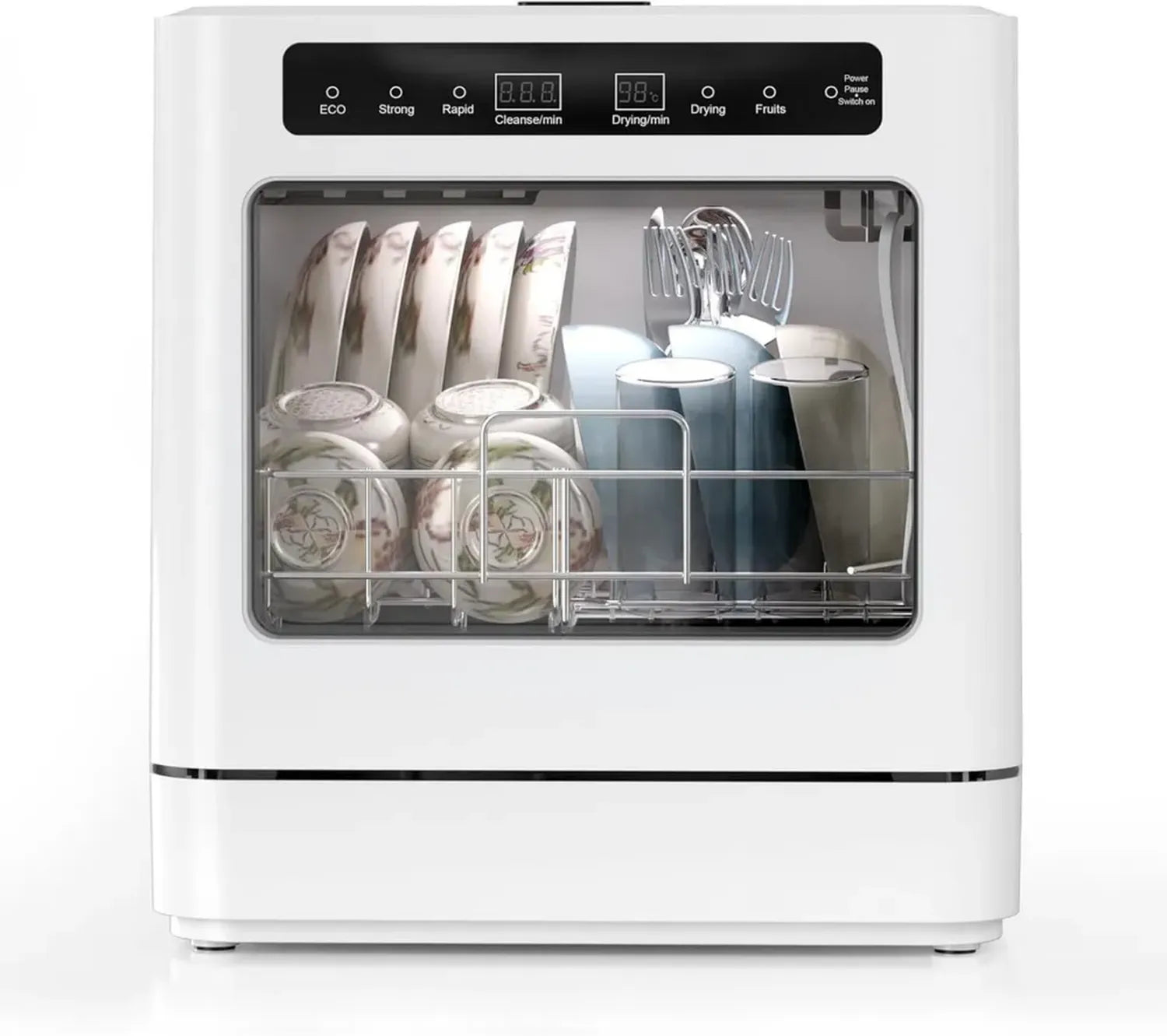 Lave-vaisselle Portable 800W avec 6 Programmes et Réservoir 6L, LED et Couvercle Semi-transparent