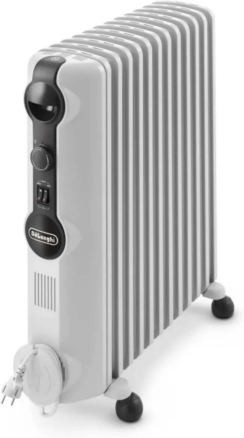 Radiateur à Huile De'Longhi Radia S, Chauffage Électrique Portable 2500W, Pour Espaces Jusqu'à 75m³, Thermostat Sécurisé et Fonction Antigel, Blanc