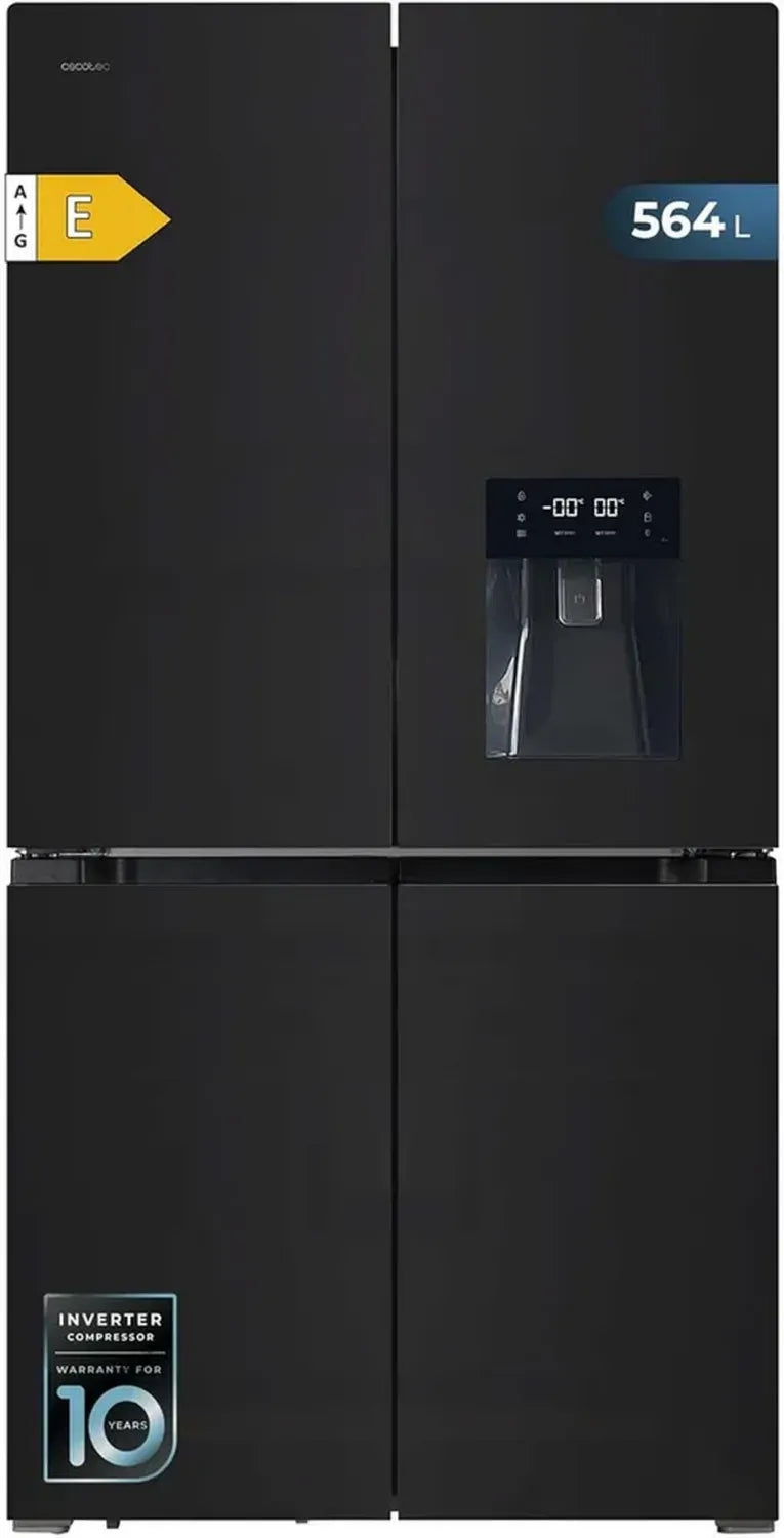 Réfrigérateur Américain Cecotec 4 Portes en Verre Bolero CoolMarket 4D 564 L, Distributeur d'Eau, Économie d'Énergie, Moteur Inverter, Total NoFrost