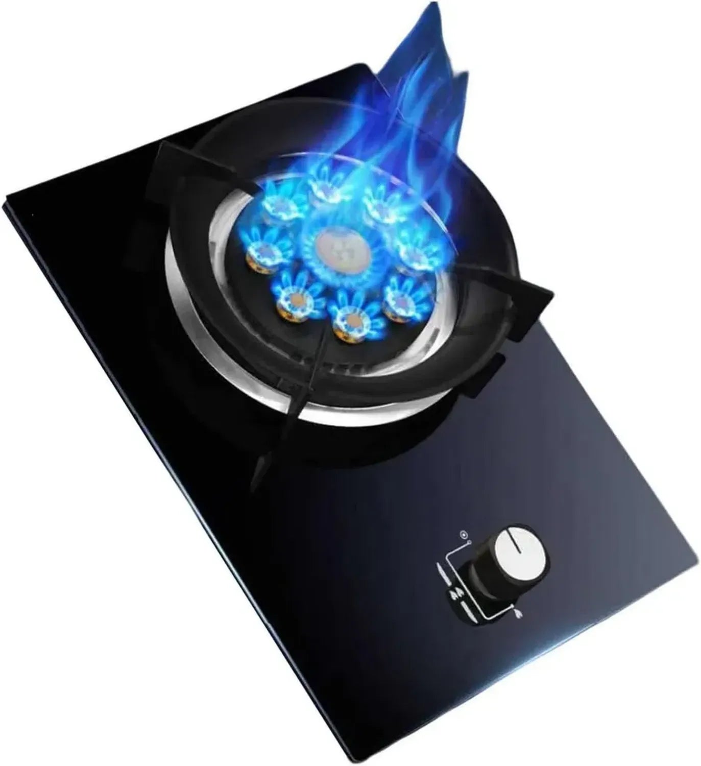 Réchaud à Gaz Monobloc 5,2 KW, 1 Brûleur avec Support en Fonte et Verre Trempé, Sécurité Anti-Flammes pour Cuisine Rapide