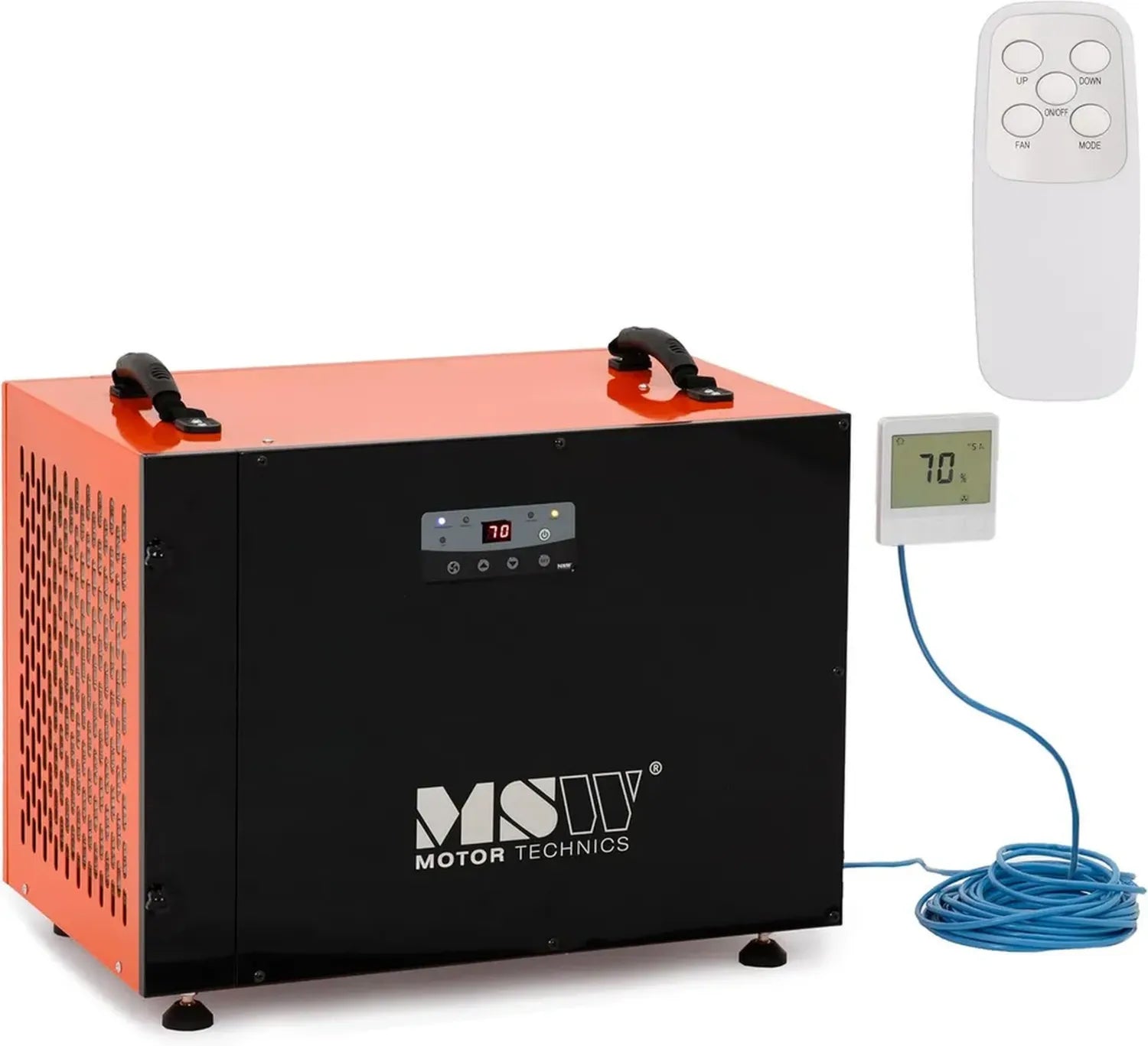 Déshumidificateur Professionnel MSW 72L/24h pour 90m², Débit 400m³/h, Adapté aux Espaces Ventilés, Mode Auto et Continu, Orange