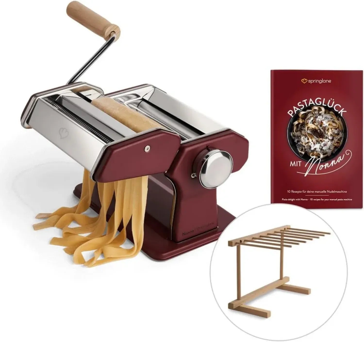 Machine à pâtes manuelle en inox avec livret et séchoir - Rouge