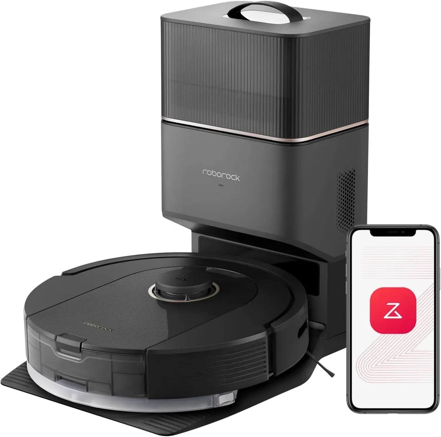 Aspirateur Robot Roborock Q5 Pro+ avec Station de Vidage Auto, Puissance 5500Pa, DuoRoller, Sac 2.5L, Réservoir 180ml, Navigation LiDAR précise, Contrôle via Application, Noir