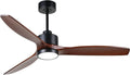 Ventilateur de Plafond 132CM en Bois avec Télécommande et Éclairage, 6 Vitesses Réversibles, Moteur DC Silencieux, 3 Pales pour Intérieur et Extérieur, Noyer