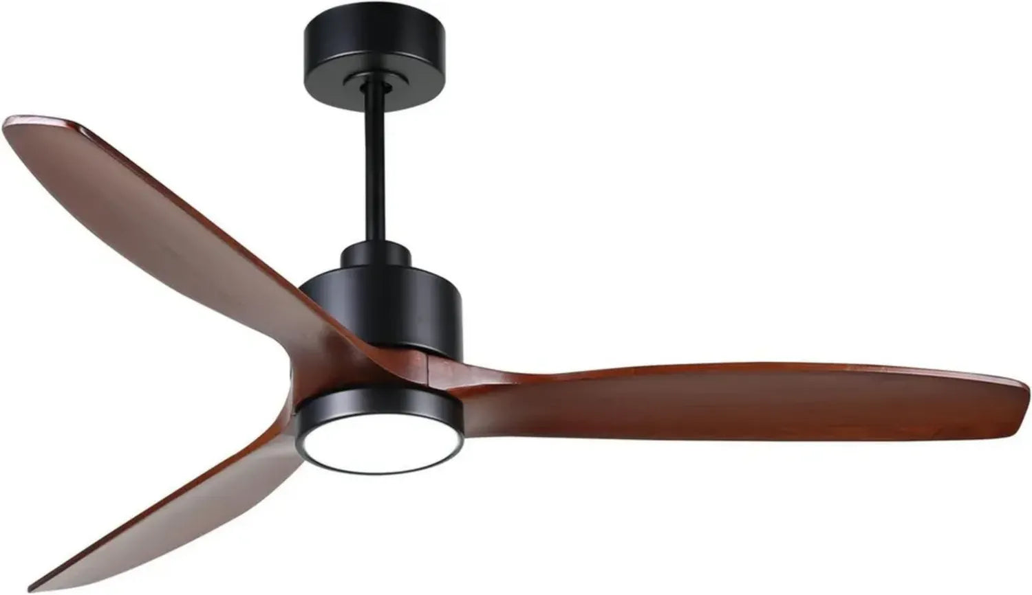 Ventilateur de Plafond 132CM en Bois avec Télécommande et Éclairage, 6 Vitesses Réversibles, Moteur DC Silencieux, 3 Pales pour Intérieur et Extérieur, Noyer