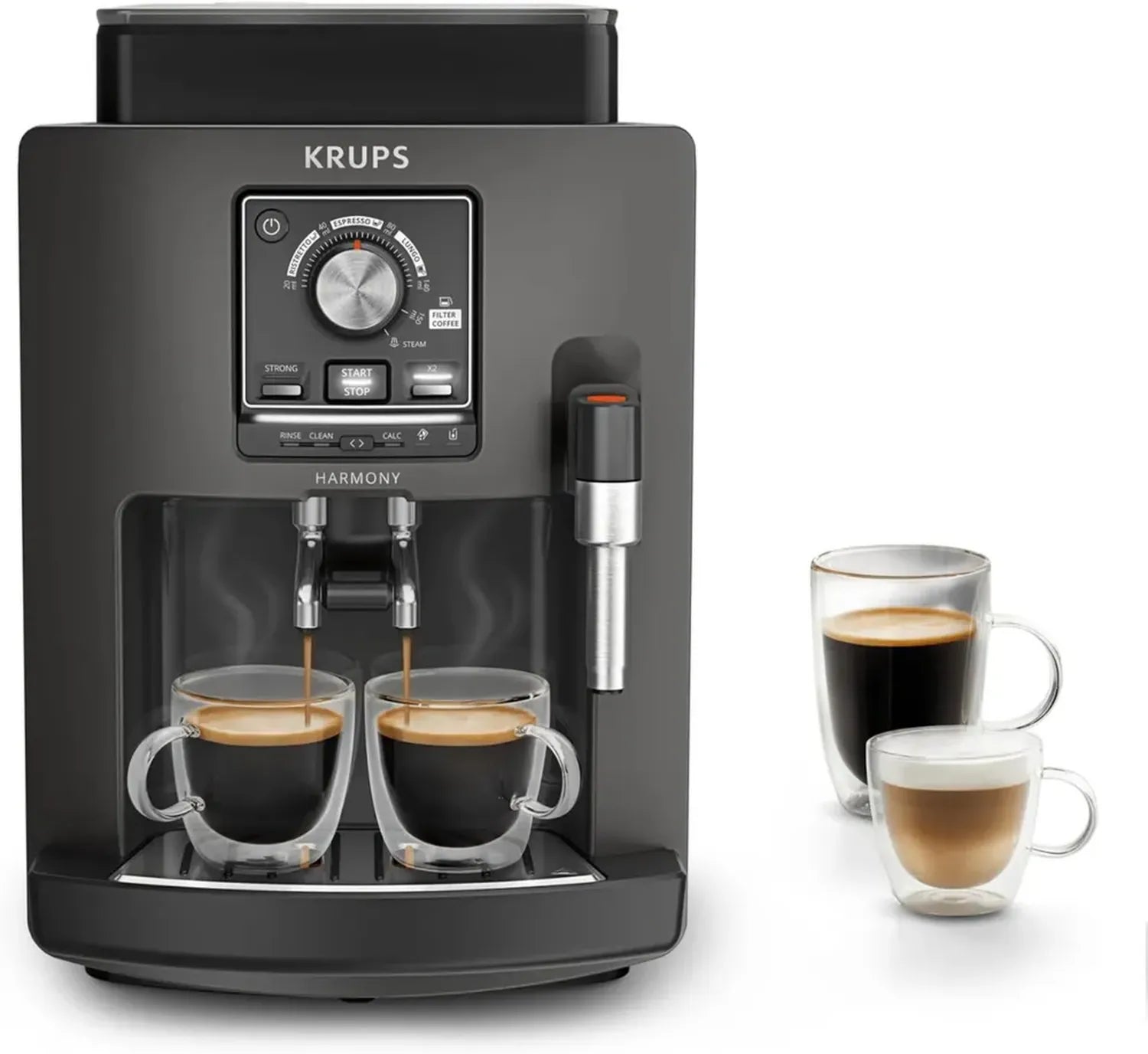 Krups Harmony, Machine à expresso automatique, 4 boissons, Buse vapeur, Mousseur à lait manuel, Modèle Charbon, EA508BE0