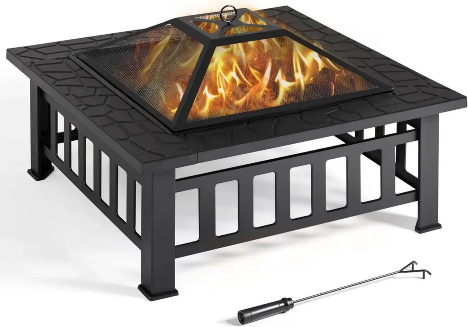 Brasero Multifonction 3 en 1 pour Terrasse et Balcon, 86x86x54 cm