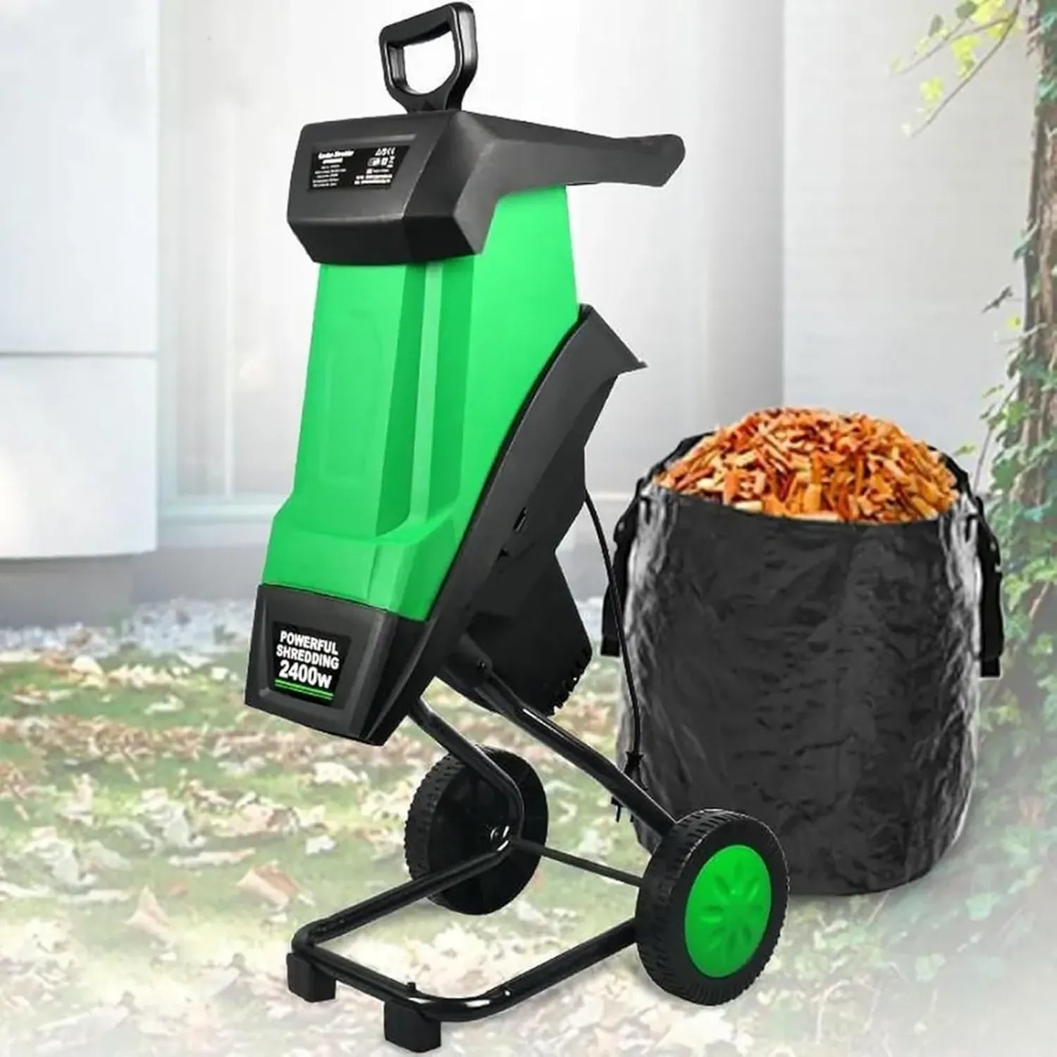 Broyeur Électrique de Jardin 2400W, Comprend Sac à Débris 50L, Coupe Max 39mm, 4500 tr/min