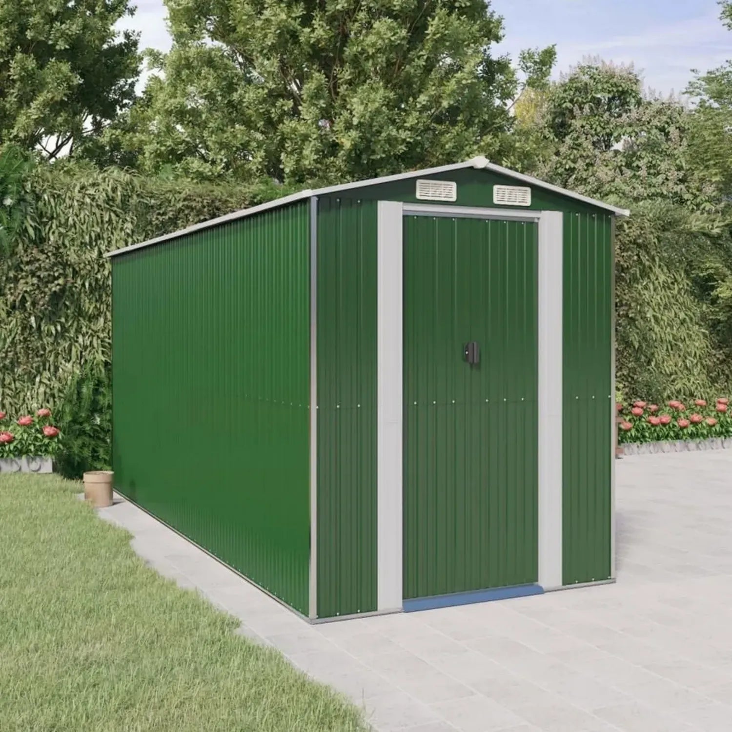 Abri de Jardin en Métal Galvanisé 192x440x223 cm, Cabanon de Rangement Extérieur pour Outils et Équipement de Jardin